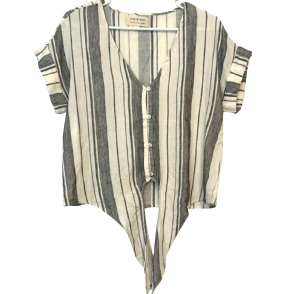 Cloth & Stone Linen Button Tie Front Shirt Women XS Beachy Boho Oversized Anthro